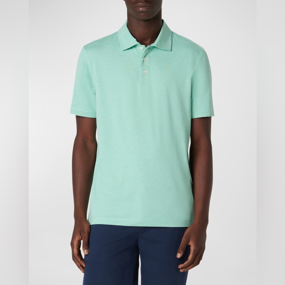 Faconnable Mens Polo Green Short Sleeve Cotton Camisa Collared